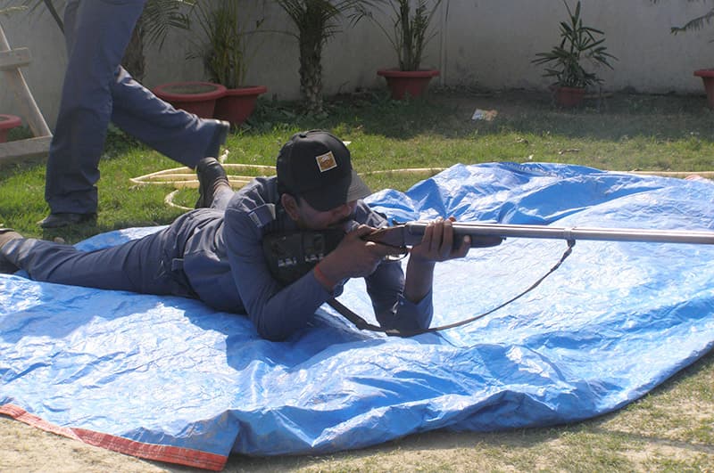 A recruit in firing position on the range
