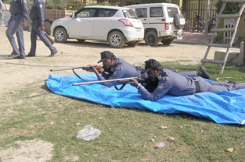 A guard in firing position during weapons training